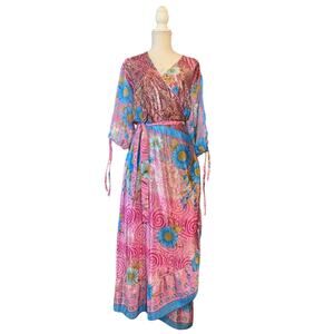Darn Good Yarn Recycled Silk Floral One-of-a-Kind Wrap Dress